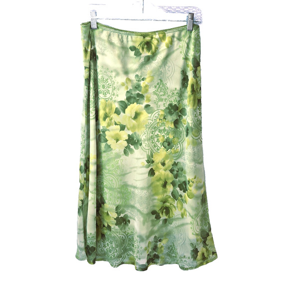 Women’s Green Tie Front Top & Floral Midi Skirt Set L Boho Cottagecore - Picture 9 of 15